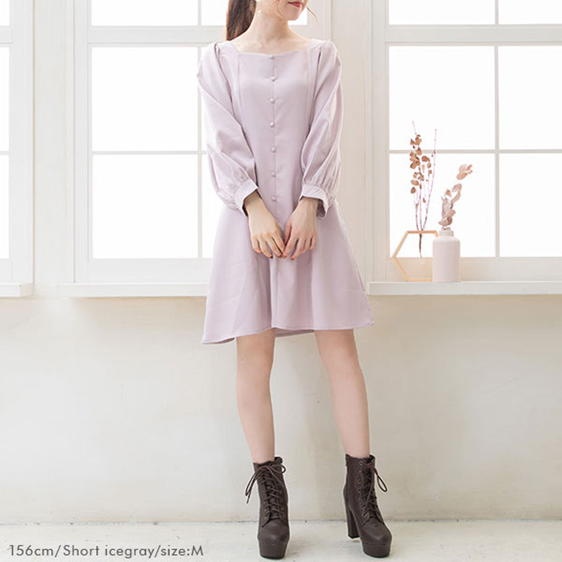 ユメテンボウ 夢展望 【選べる丈】Aラインワンピ (ショート アイスグレー) ショート アイスグレー