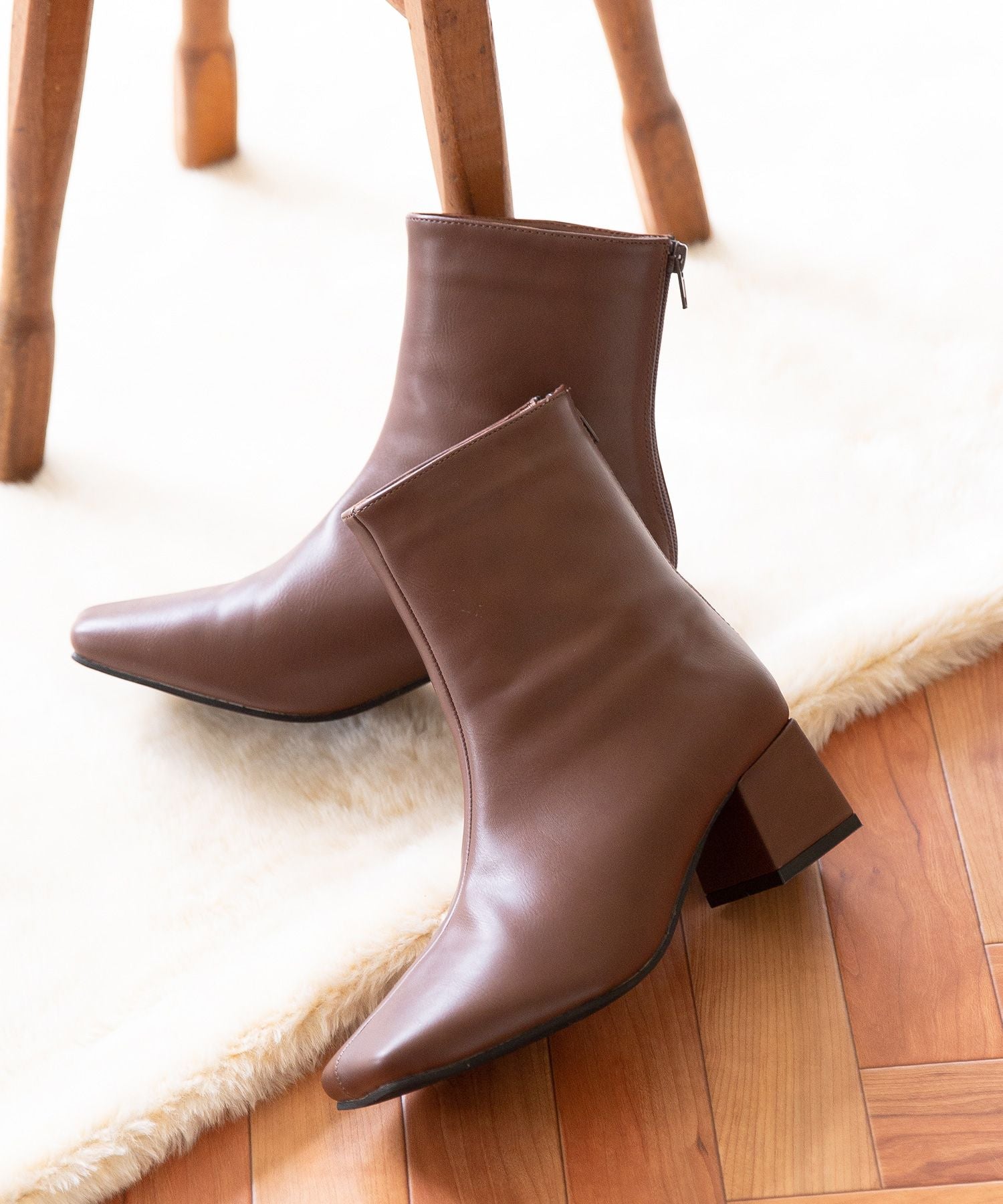 ウェレッグ セレクト welleg sellect スクエアトゥ 変形ヒールブーツ,1086ダークブラウンpu