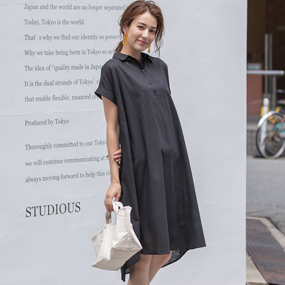 アクアガレージ aquagarage シャツワンピース 半袖 夏,ブラック