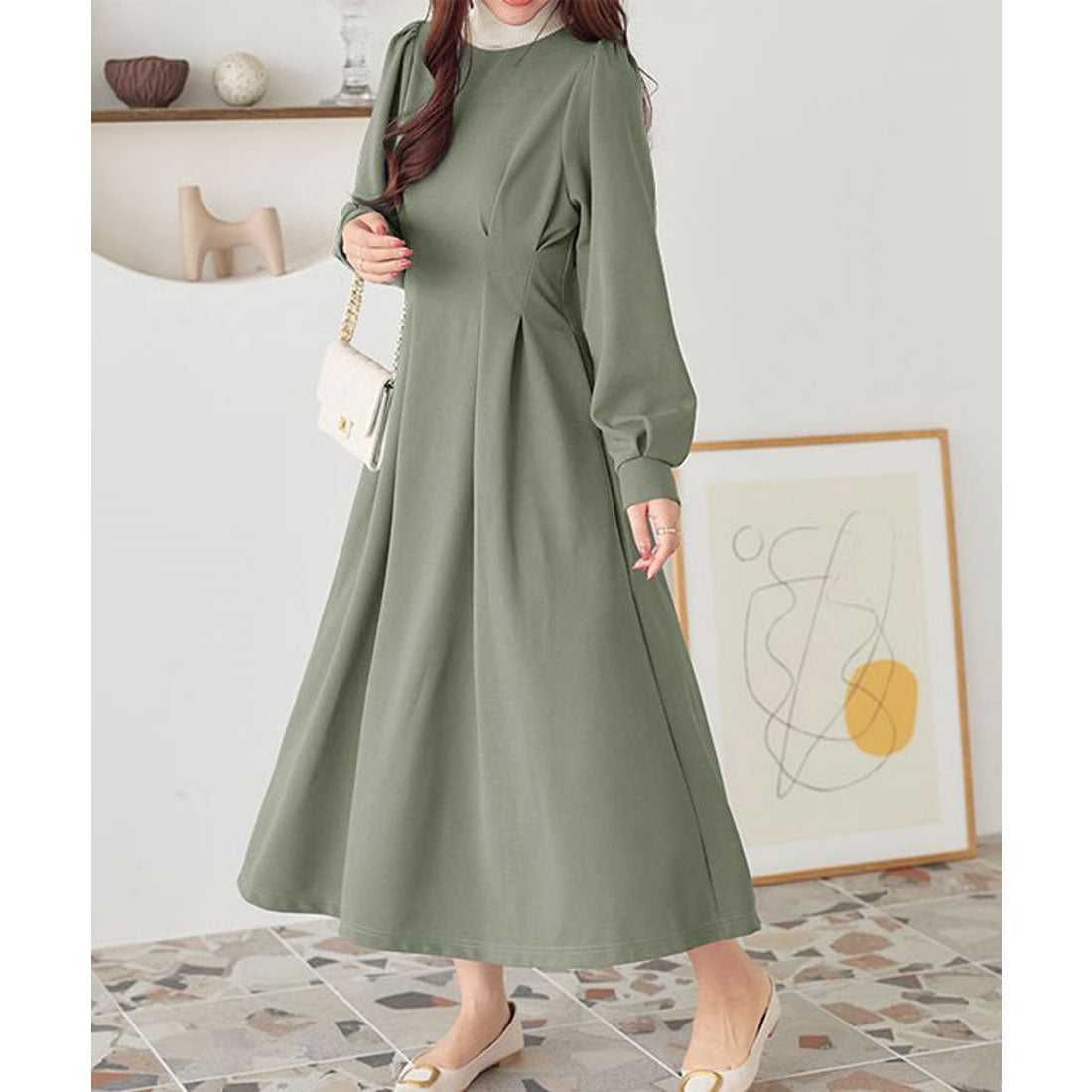 KOBE LETTUCE Long Sleeve Waist Tuck Dress [E3315]