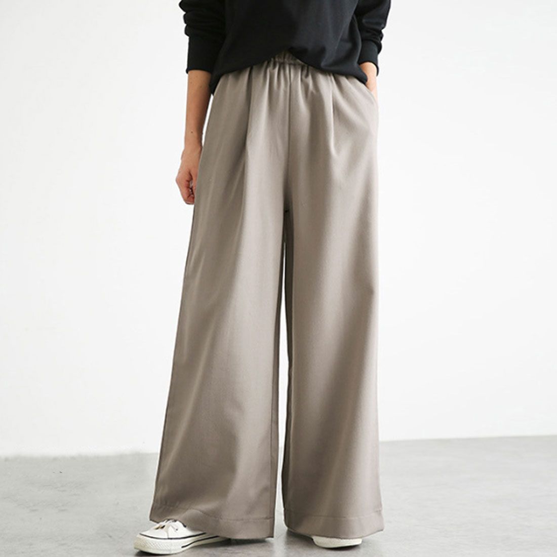 アミュレット Amulet リラックスワイドパンツ レディース ボトムス 無地 シンプル ウェストゴム 体型カバー 着回し,グレー