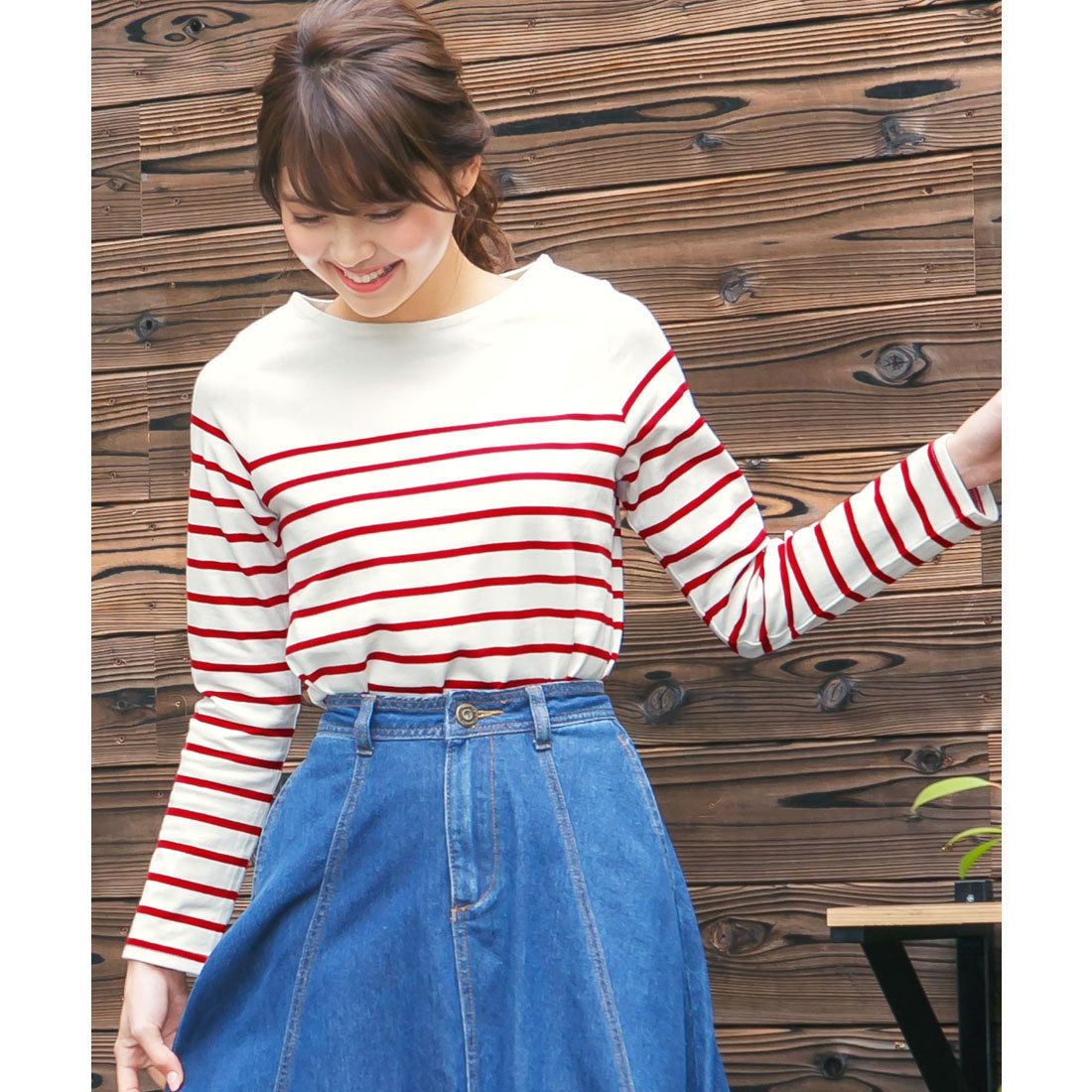 コウベレタス KOBE LETTUCE 【コットン100%】ボーダーカットソー【パネル】,オフ×レッド