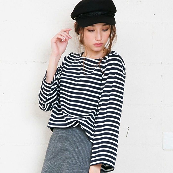 アクアガレージ aquagarage 長袖tシャツ レディース シンプル,ボーダー:ネイビー