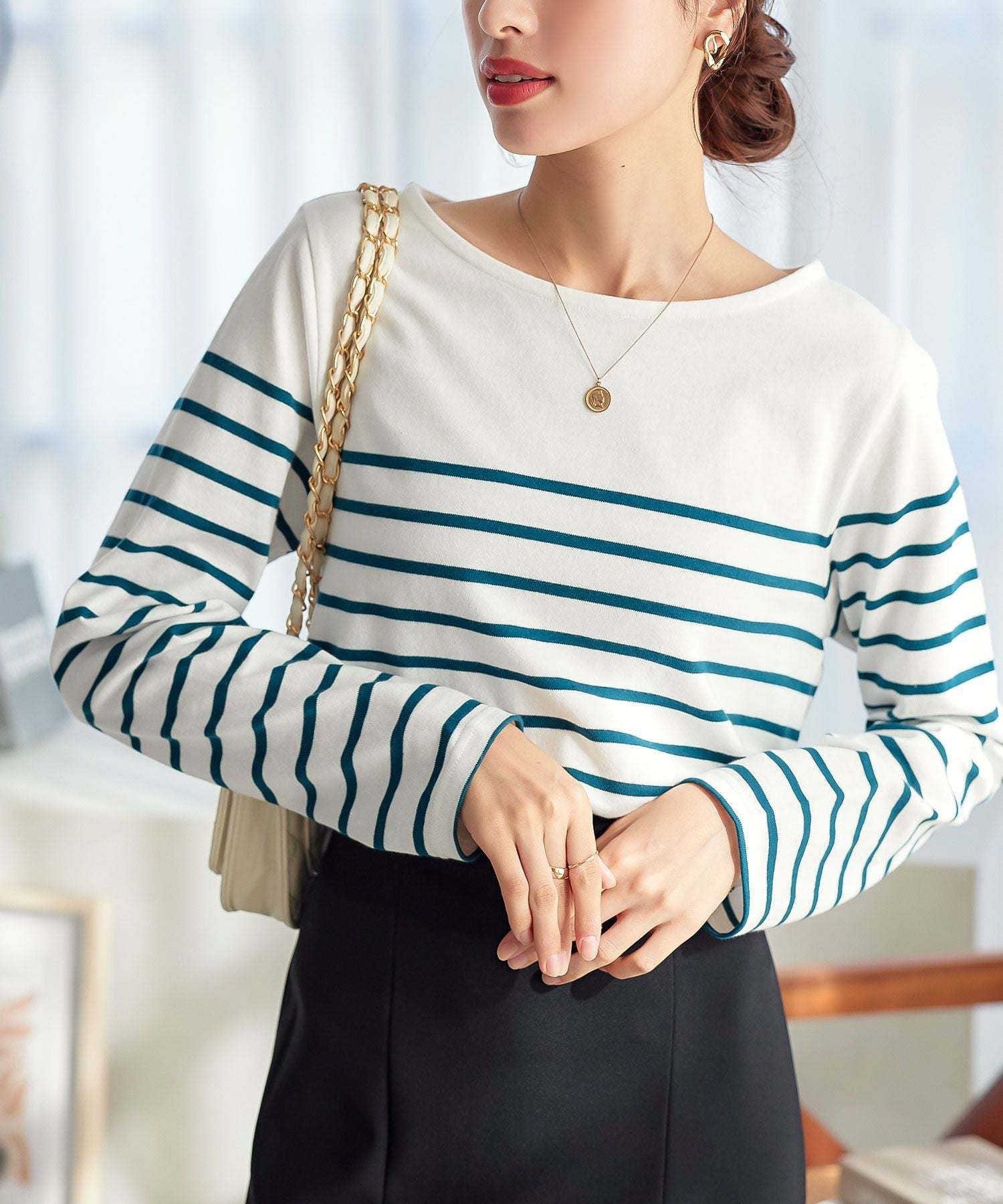 コウベレタス KOBE LETTUCE 【コットン100%】ボーダーカットソー【パネル】,オフ×モスグリーン