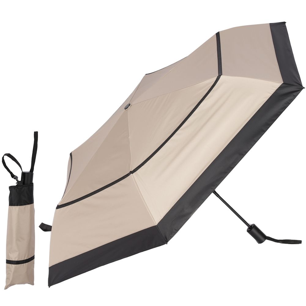 バックヤードファミリー BACKYARD FAMILY 自動開閉折りたたみ日傘 晴雨兼用 完全遮光 53cm,ボーダーベージュxブラック