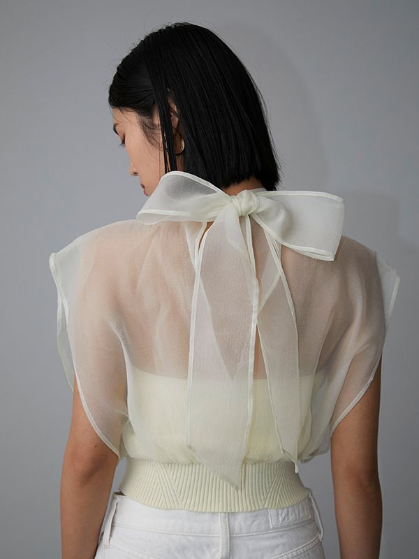 eimyistore❥❥ back ribbon turtleneek top eimy istoire Back Ribbon Sheer Docking Knit