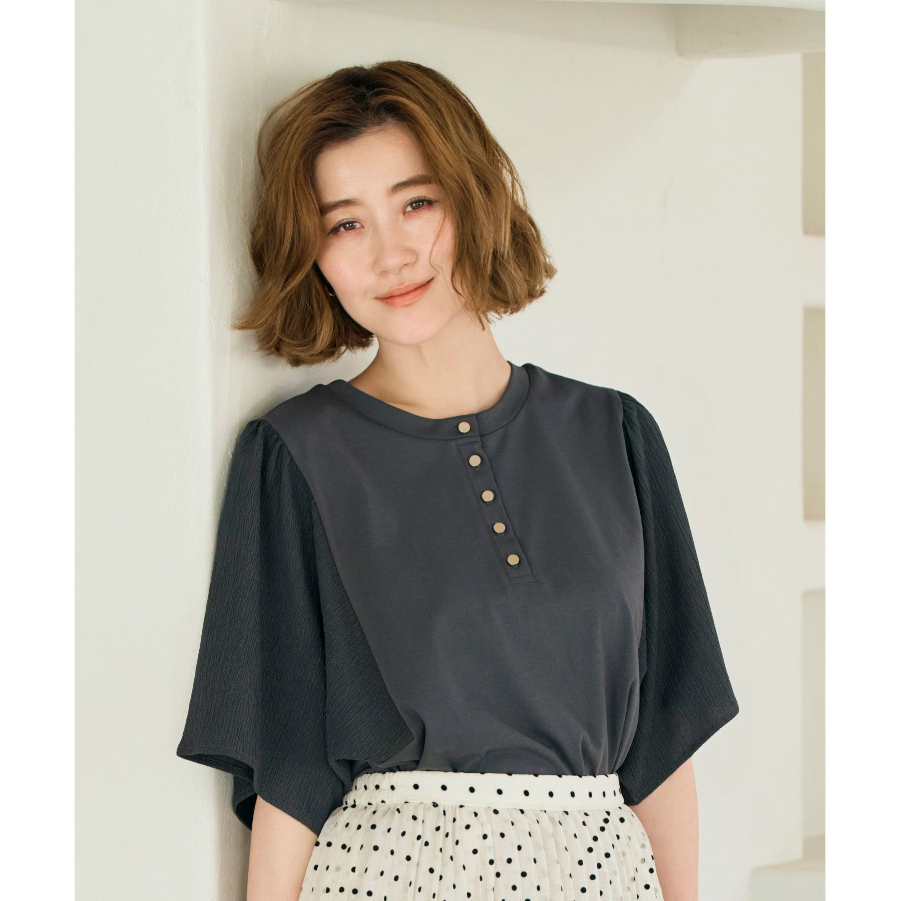 グローブ grove <接触冷感・UVカット・前後2WAY>異素材スリーブプルオーバー,グリーン(024)