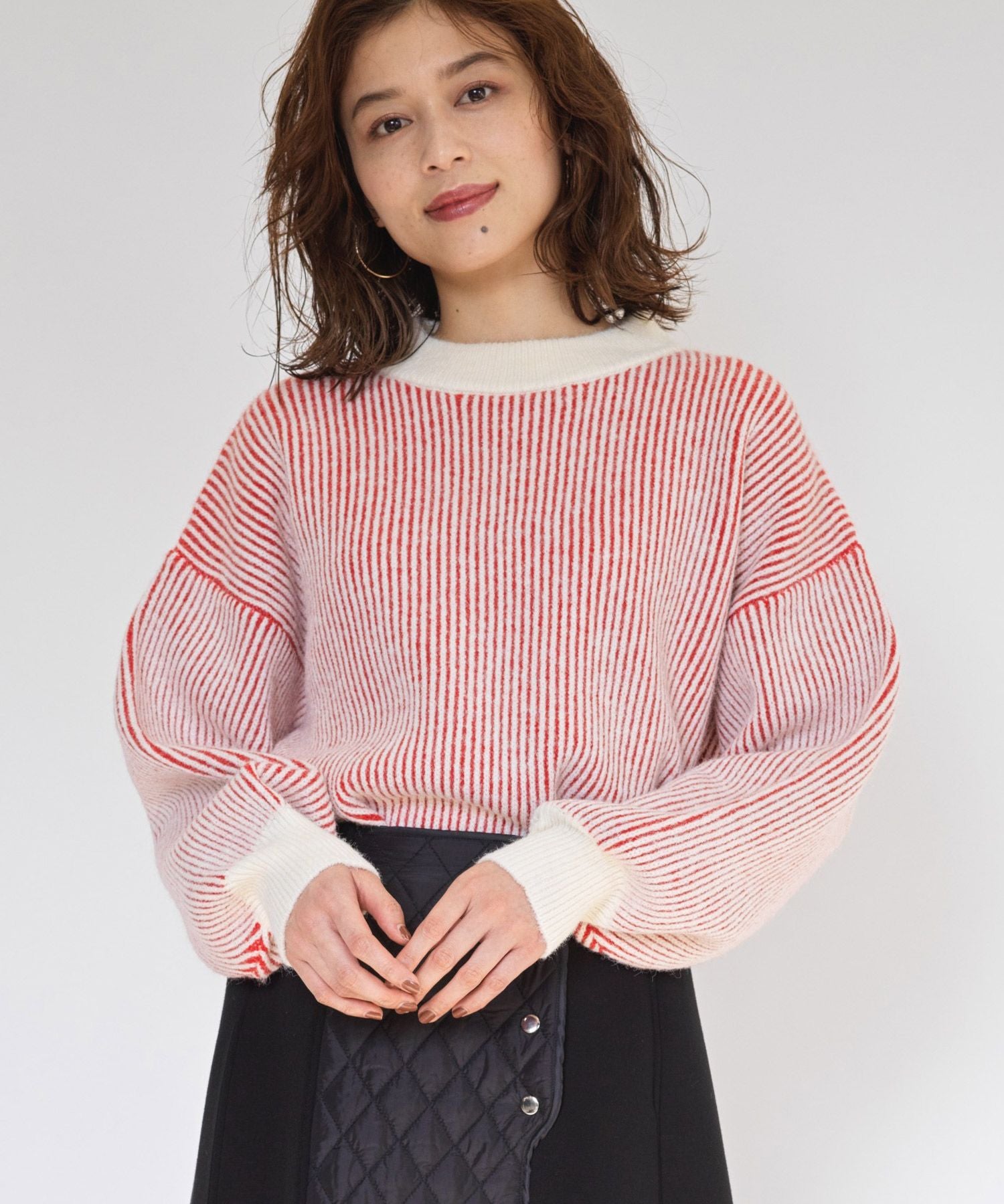 ラナン RANAN ストライプ配色ニット,OR