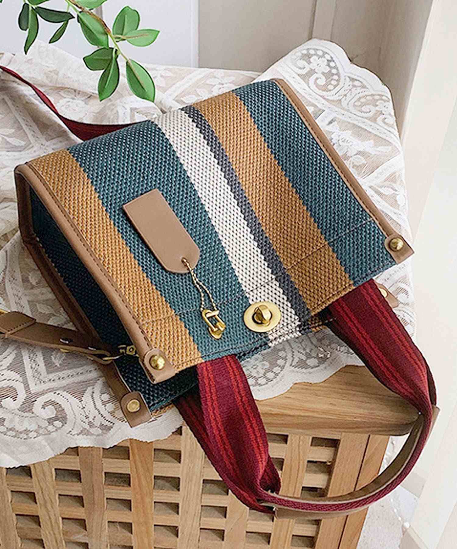 フロージュ florge 【2size展開】【3way】レトロストライプキャンバストートバッグ/ショルダーバッグ Sサイズ,グリーン×マスタード