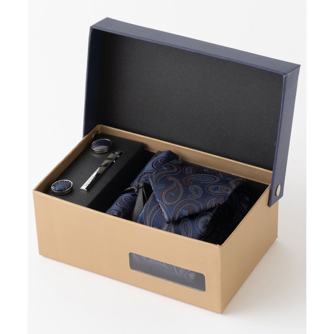 トゥータル Tootal 老舗英国ブランド シルク100% メンズ スーツ ギフト箱4点セット,ネイビー系5