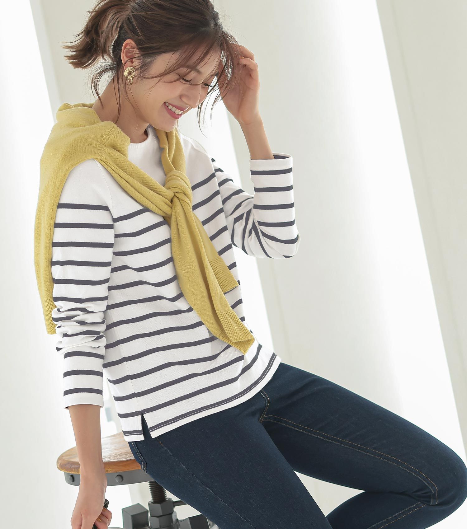 コウベレタス KOBE LETTUCE 【コットン100%】ボーダーカットソー【パネル】,オフ×チャコール