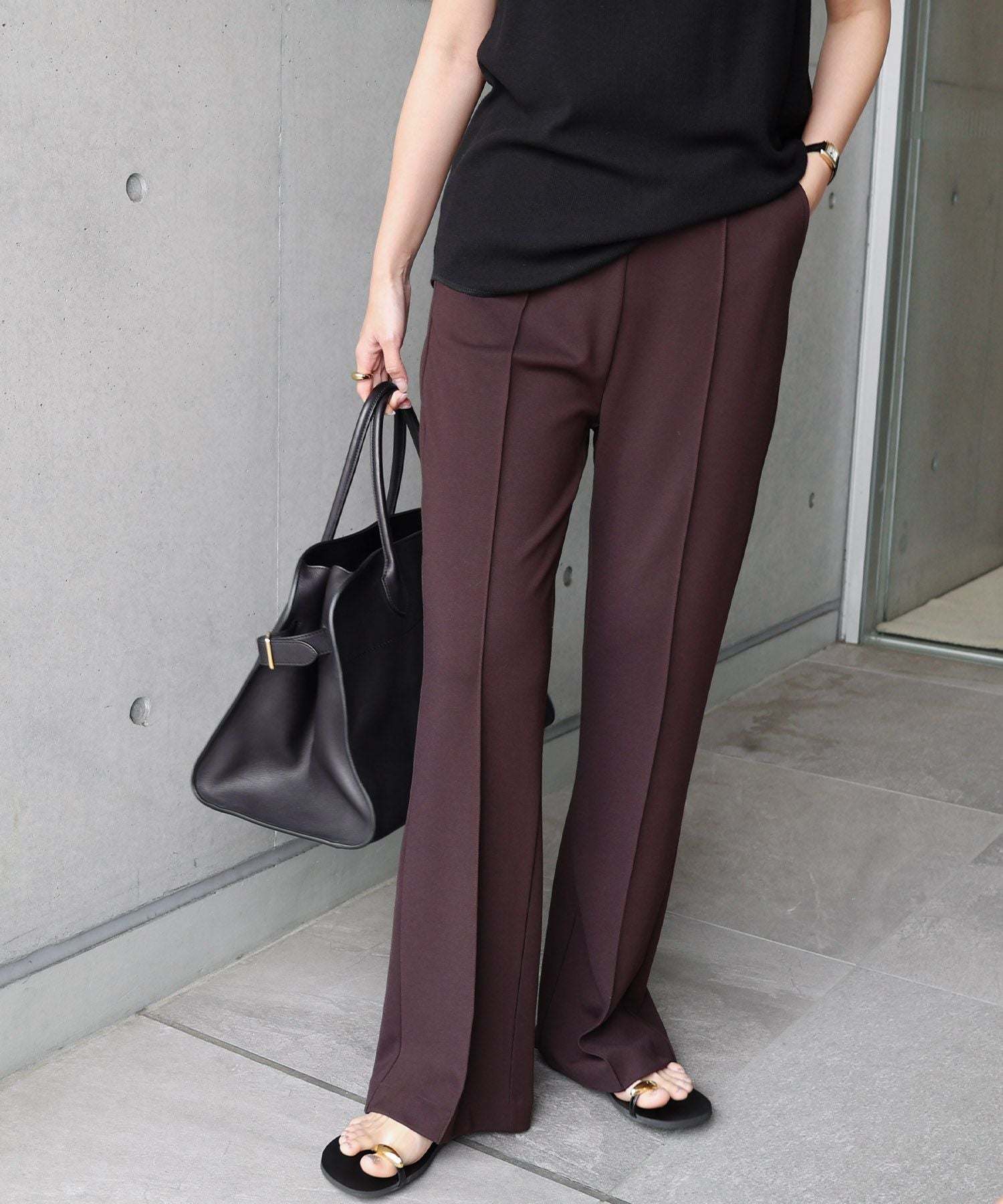 アンドミー andme ポンチ フレア パンツ,チャコールブラウン