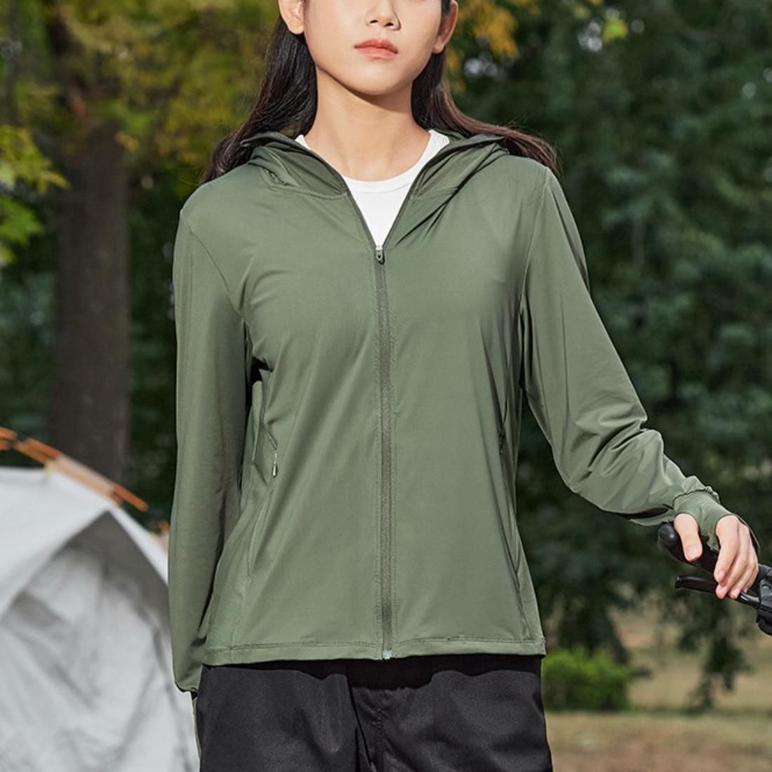 メゾンドラティール maison de LATIR 手から首元までしっかりまもってくれる指穴つきUVカットパーカー,カーキ