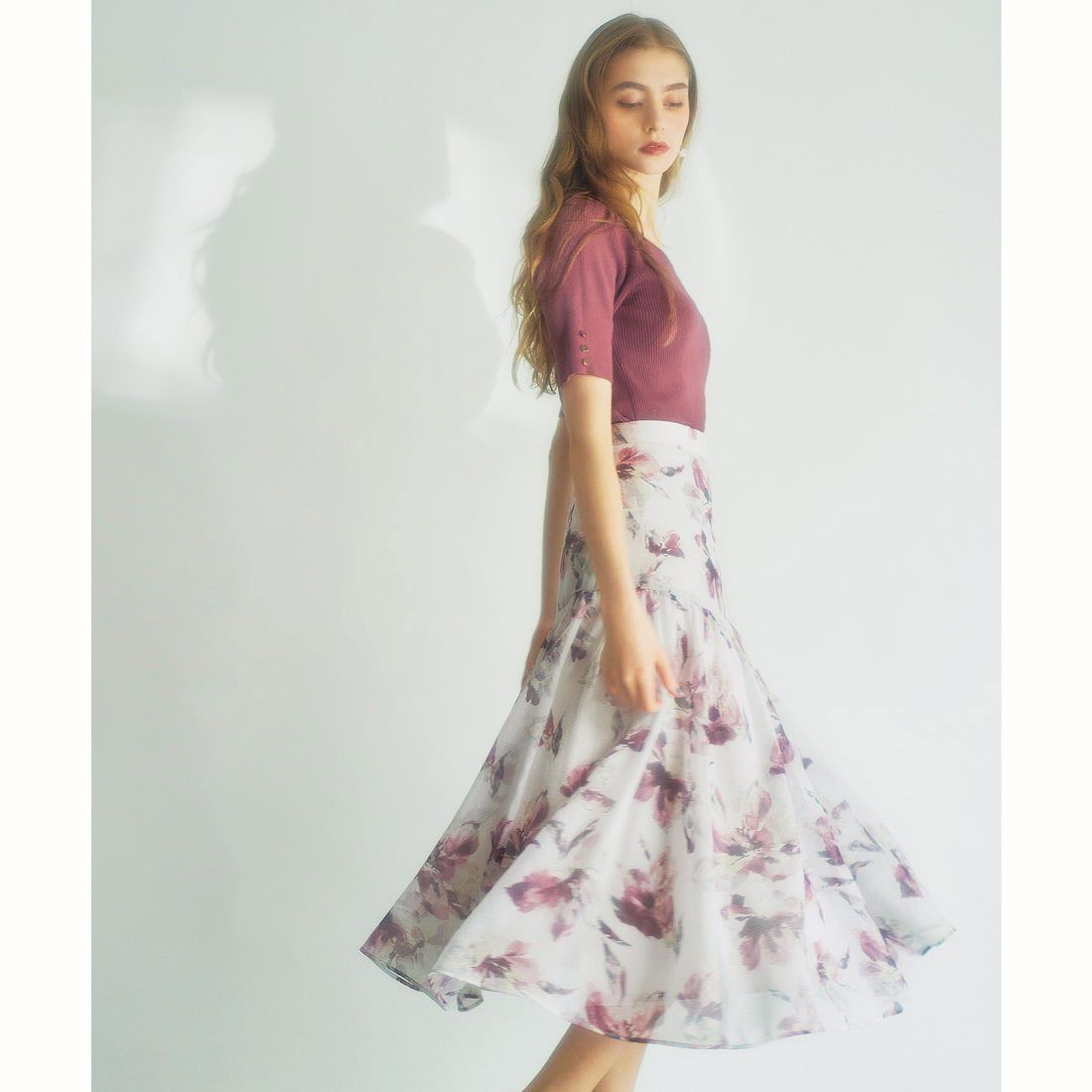 ノエラ Noela ぼかし花柄シャイニースカート,ピンク