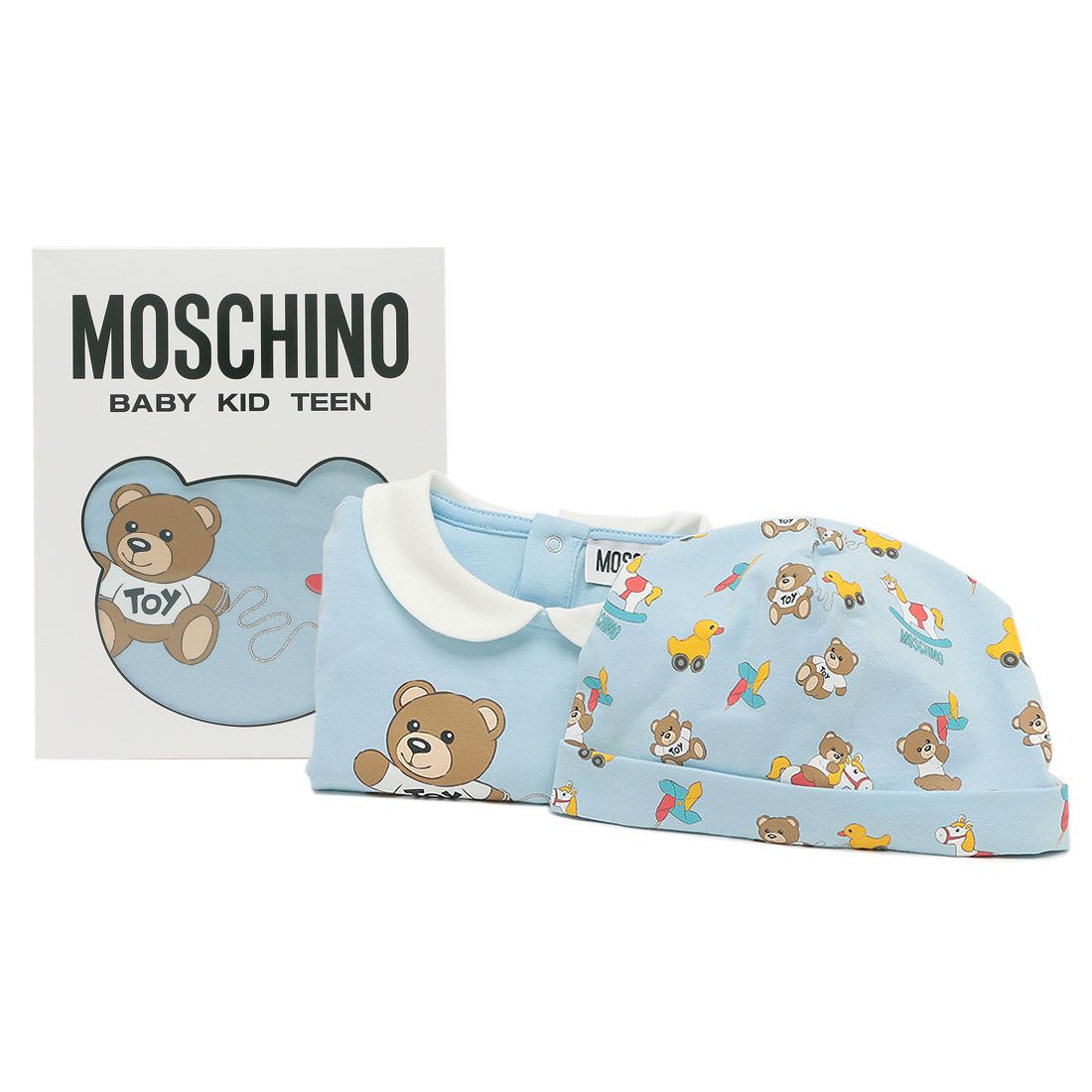 モスキーノ MOSCHINO ベビー服 ベビー用品 テディベア ロンパース 帽子 ブルー キッズ MOSCHINO MMY056 LBA00 40304【返品不可商品】,BABYSKYBLUE