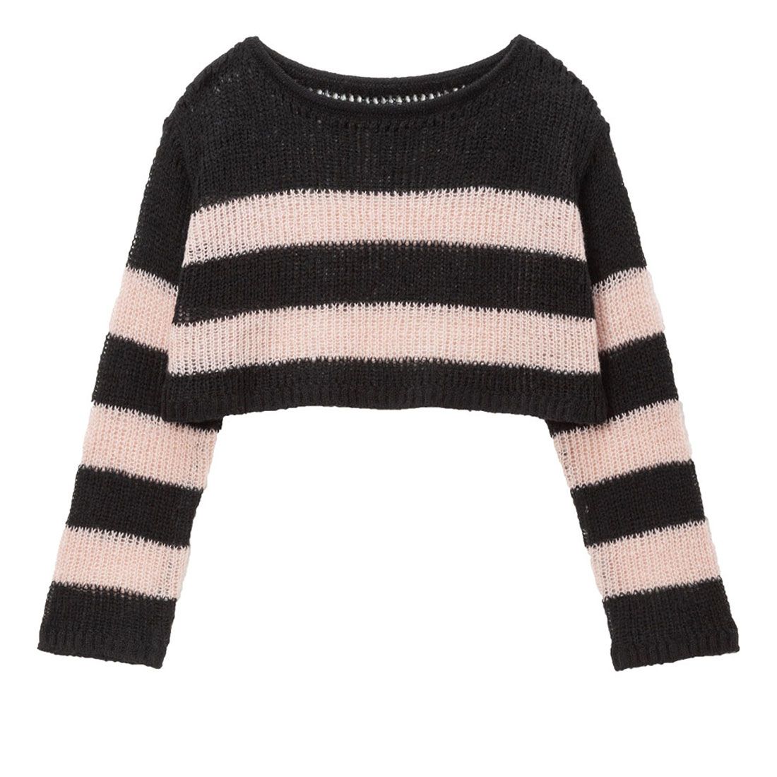 ユメテンボウ 夢展望 ゆる編みルーズニット,ショート ピンク黒