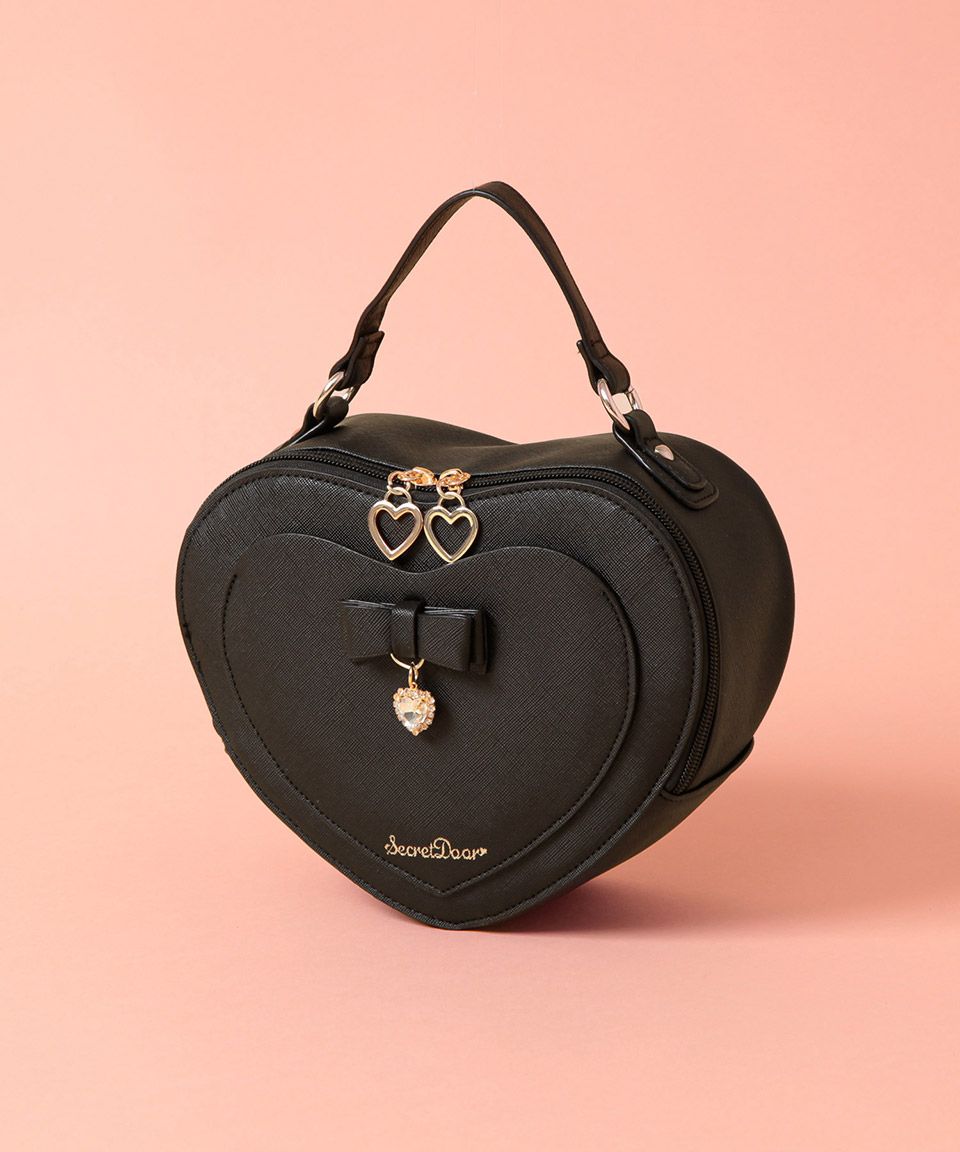 アルトローズ ALTROSE ハート ショルダーバッグ ハンドバッグ リボン ビジュー 2WAY アラベル,ブラック