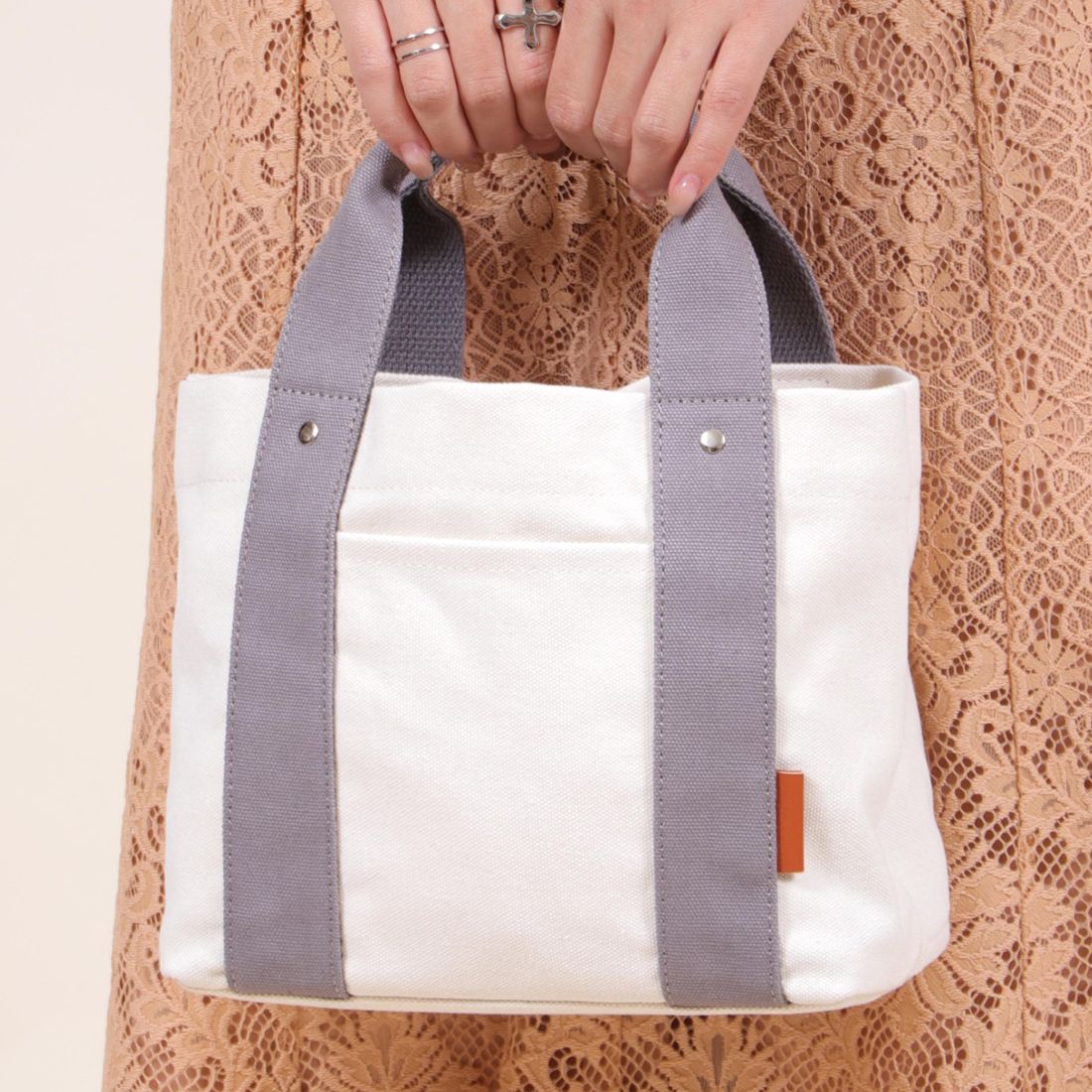 ベース BASE ミニトートバッグ ミニバッグ ミニトート トートバッグ キャンバストート キャンバスバッグ トート レディース 仕切り レディース 帆布 ランチバッグ ママバッグ かわいい BAG 通勤 通学,ナチュラル/ダークグレー