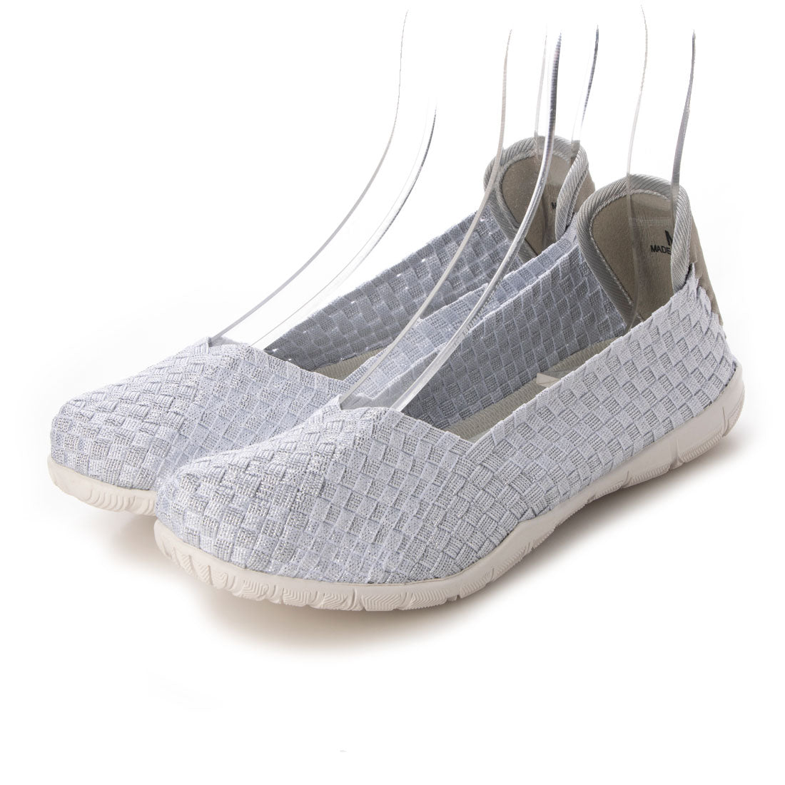 ゴムゴム Gomu56 驚きの屈曲性!フラットバレエパンプス (ホワイト/シルバー) ホワイト/シルバー