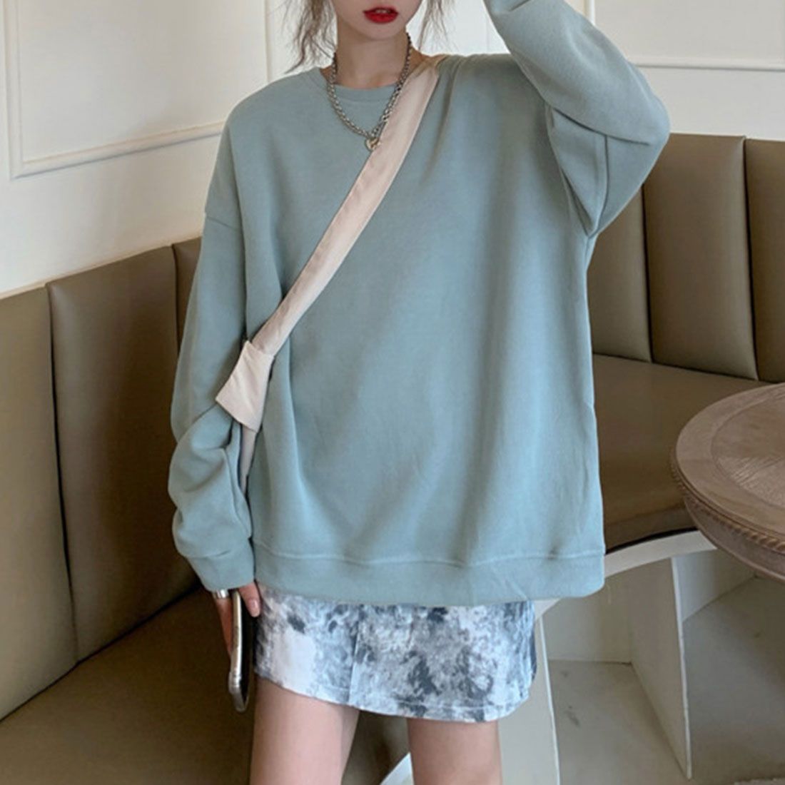 スウェットトレーナー 長袖 レディース,ブルーグレー