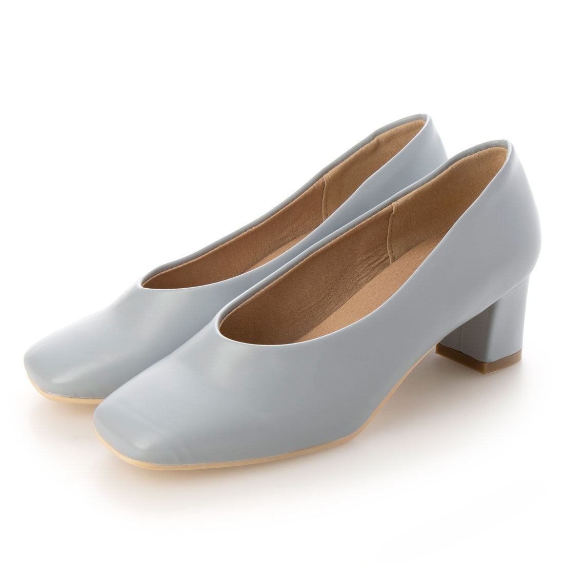 リバティードール LiBERTYDOLL スクエアトゥ5cmチャンキーヒールパンプス/1136 (ライトブルーピーユー) ライトブルーピーユー