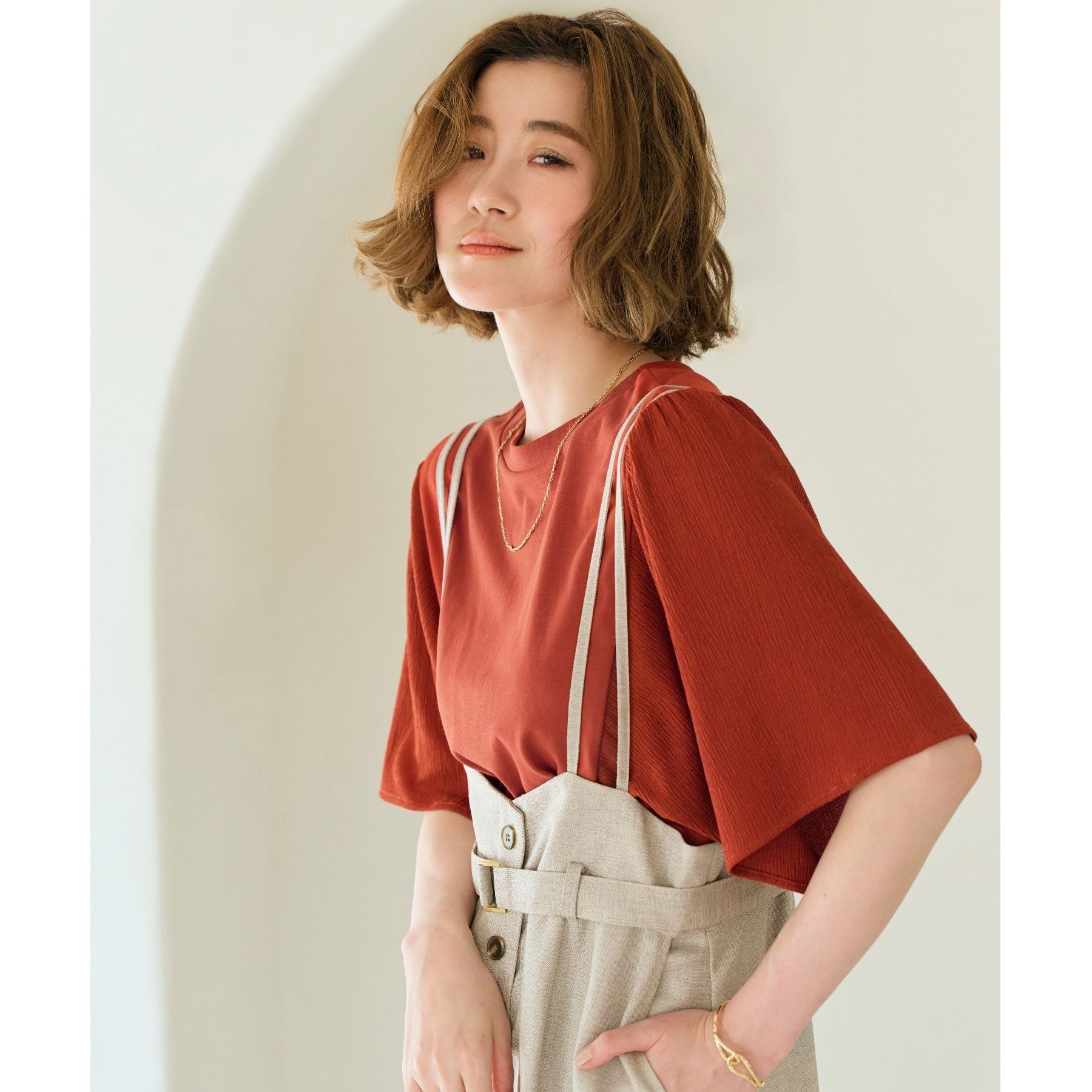 グローブ grove <接触冷感・UVカット・前後2WAY>異素材スリーブプルオーバー,オレンジ(069)