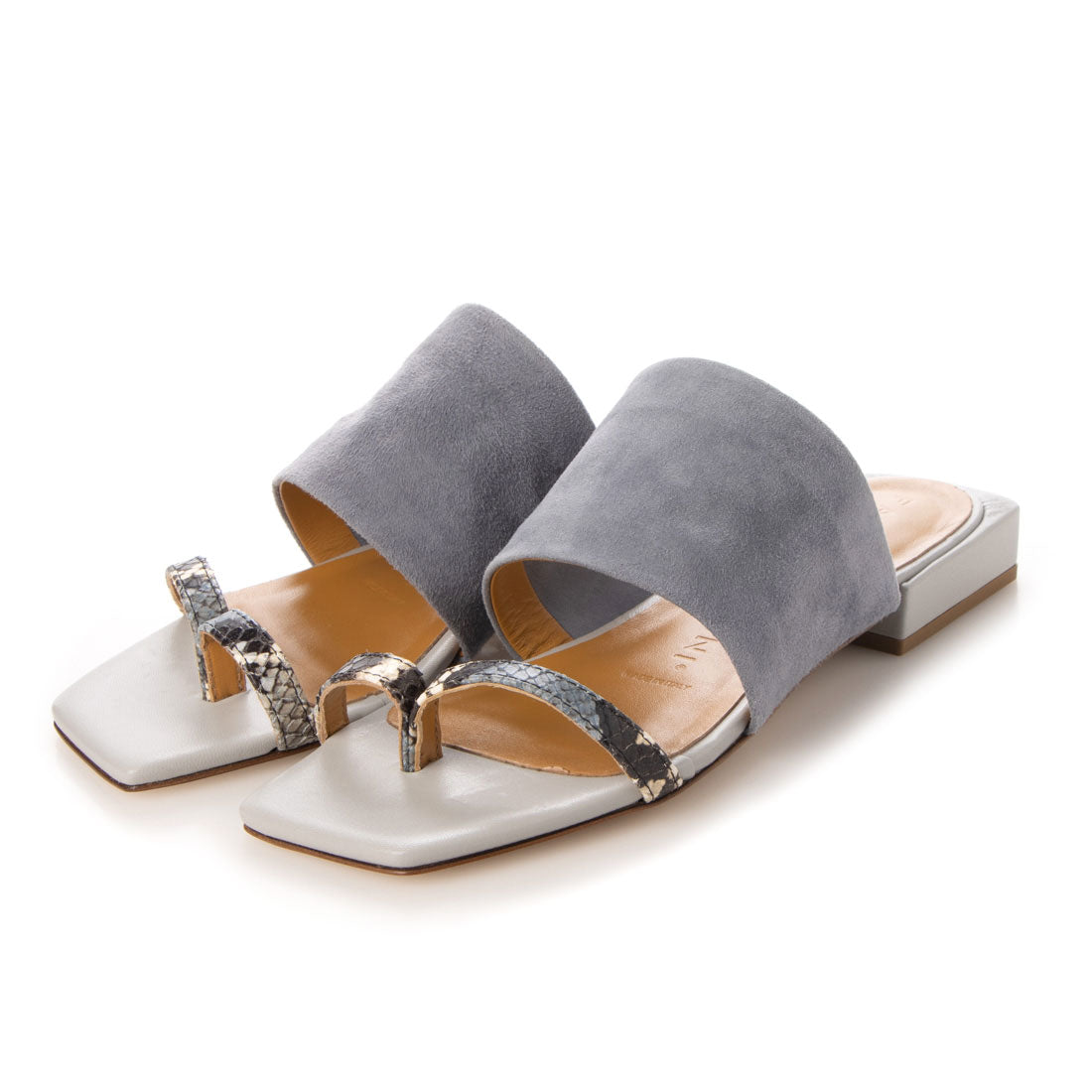 ファビオルスコーニ FABIO RUSCONI スクエアトウワイドベルトトングサンダル (ライトブルーコンビ) ライトブルーコンビ