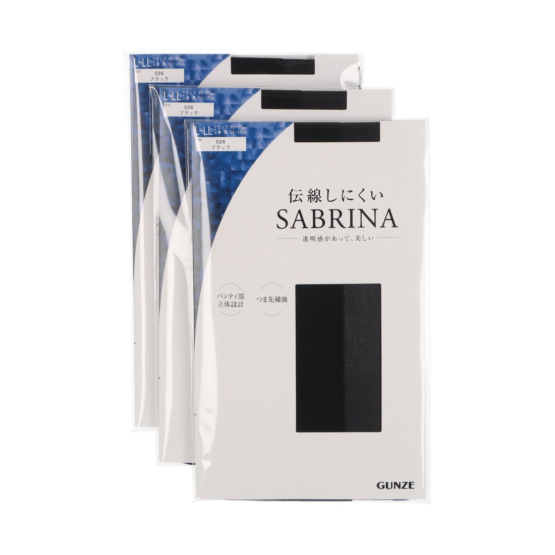 サブリナ SABRINA 伝線しにくいストッキング 3足組 美しい透明感,ブラック