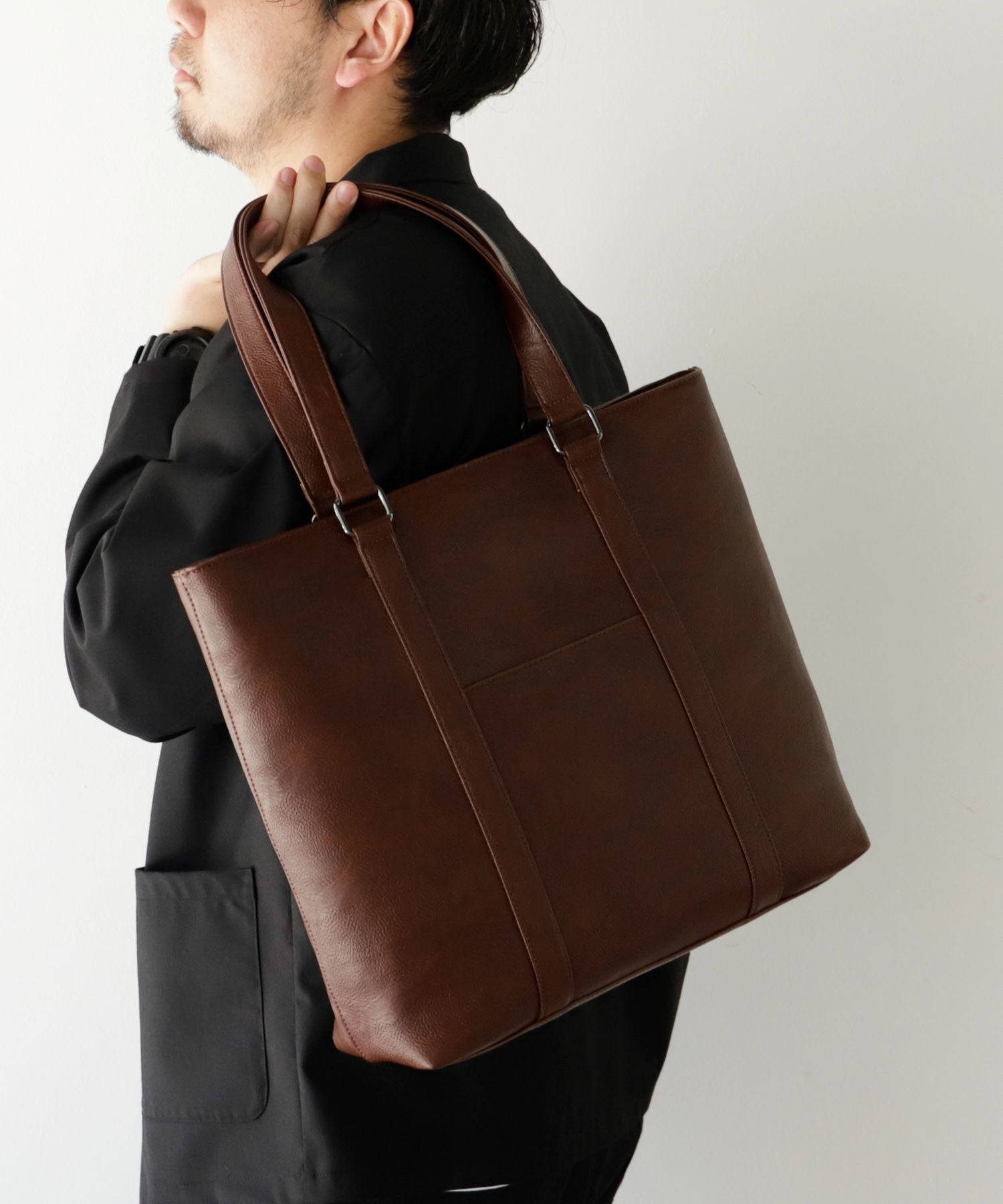 ヴィータフェリーチェ VitaFelice トートバッグ メンズ A4 ノートPC収納 自立 肩掛け 通勤通学 ビジネスバッグ カッチリ フェイクレザーバッグ 秋冬,DBROWN