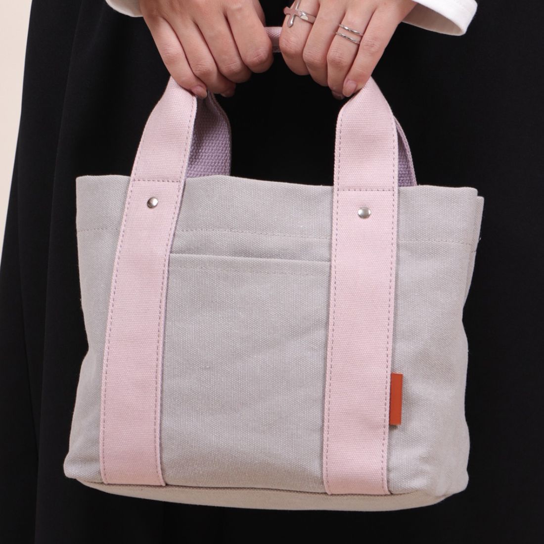 ベース BASE ミニトートバッグ ミニバッグ ミニトート トートバッグ キャンバストート キャンバスバッグ トート レディース 仕切り レディース 帆布 ランチバッグ ママバッグ かわいい BAG 通勤 通学,グレー/ピンク