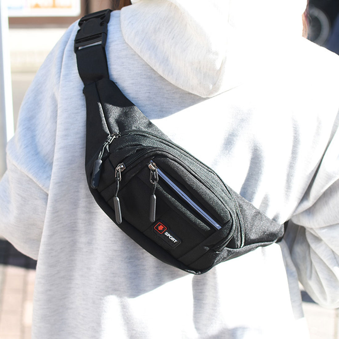 リアルスタイル REAL STYLE ボディバッグ ウエストポーチ メンズ レディース おしゃれ ミニ 小さい バイク 自転車 軽量 ヒップ ショルダー 斜めがけ カジュアル (ブラック) ブラック