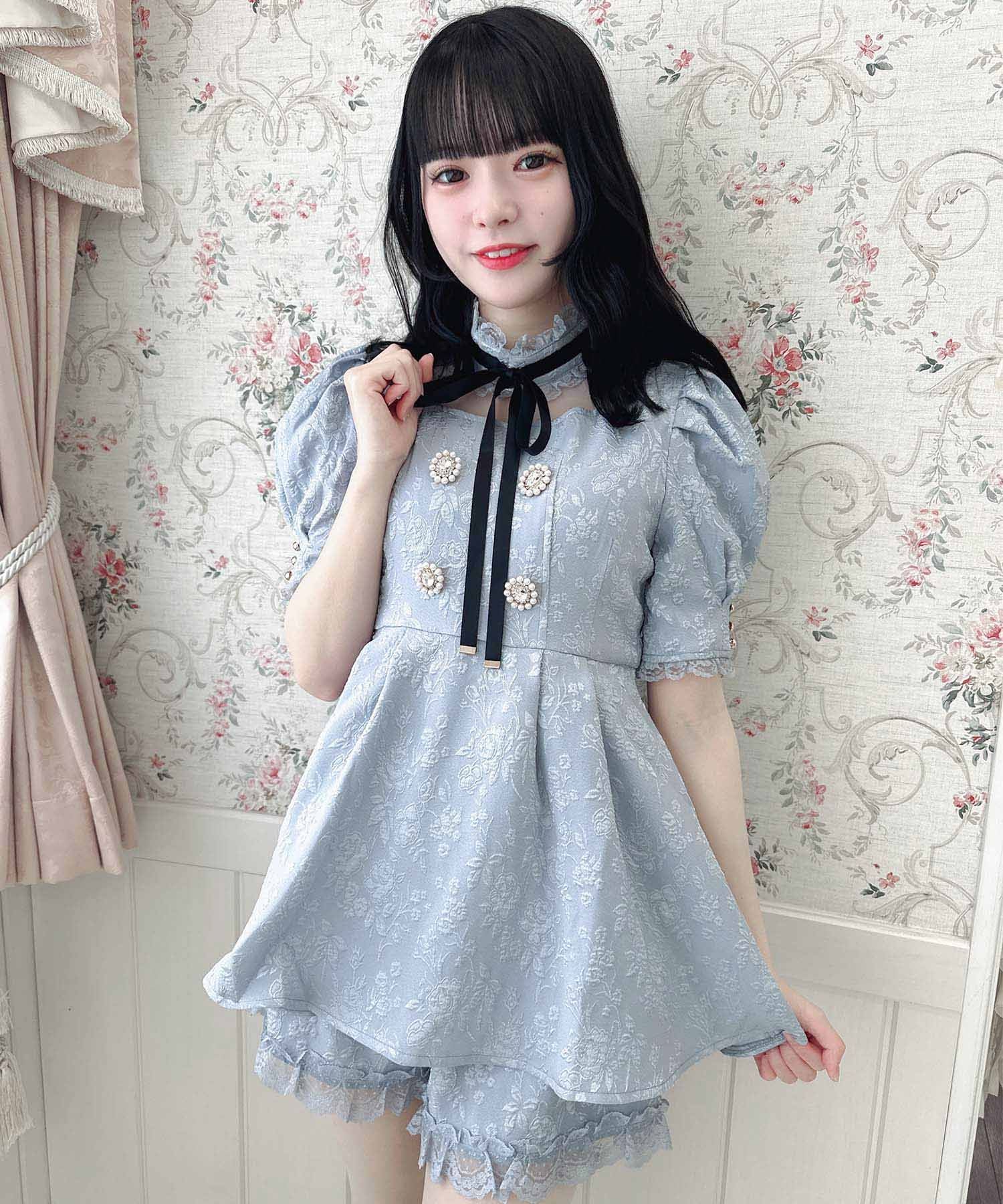 ロジータ ROJITA 花柄ふくれジャガード セットアップ,ブルー