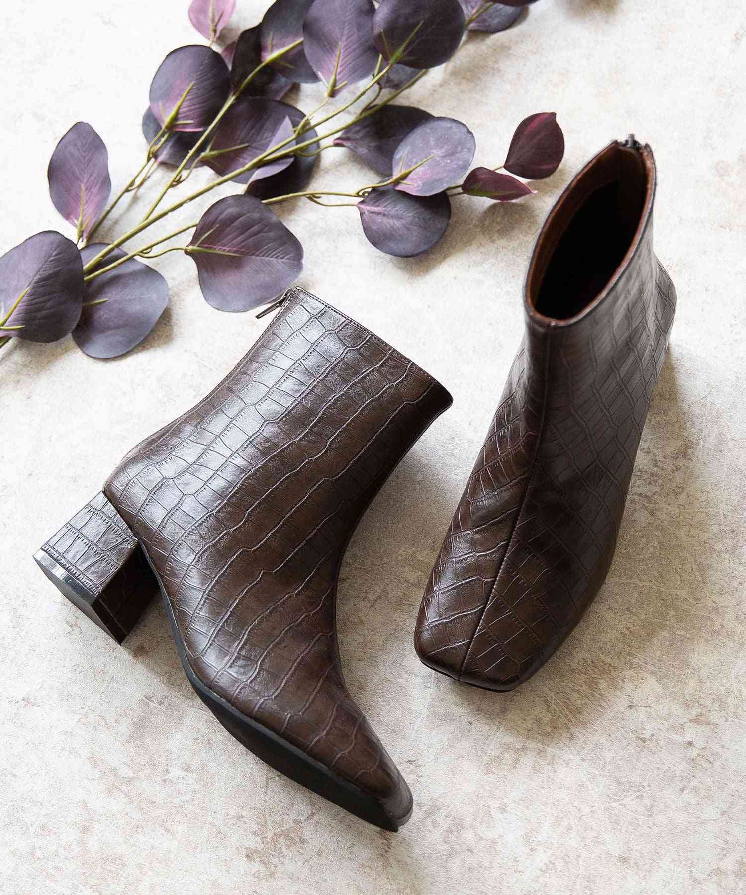 ウェレッグ セレクト welleg sellect スクエアトゥ 変形ヒールブーツ,1220ダークブラウンクロコpu