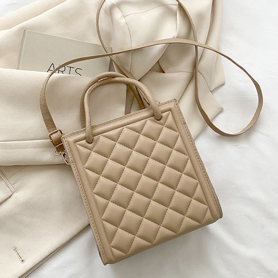 リフ Riff 洗練されたキルティングステッチ ミニ 2WAY ハンドバッグ 鞄 かばん PUレザー レザー風 レザー調 無地,モカ