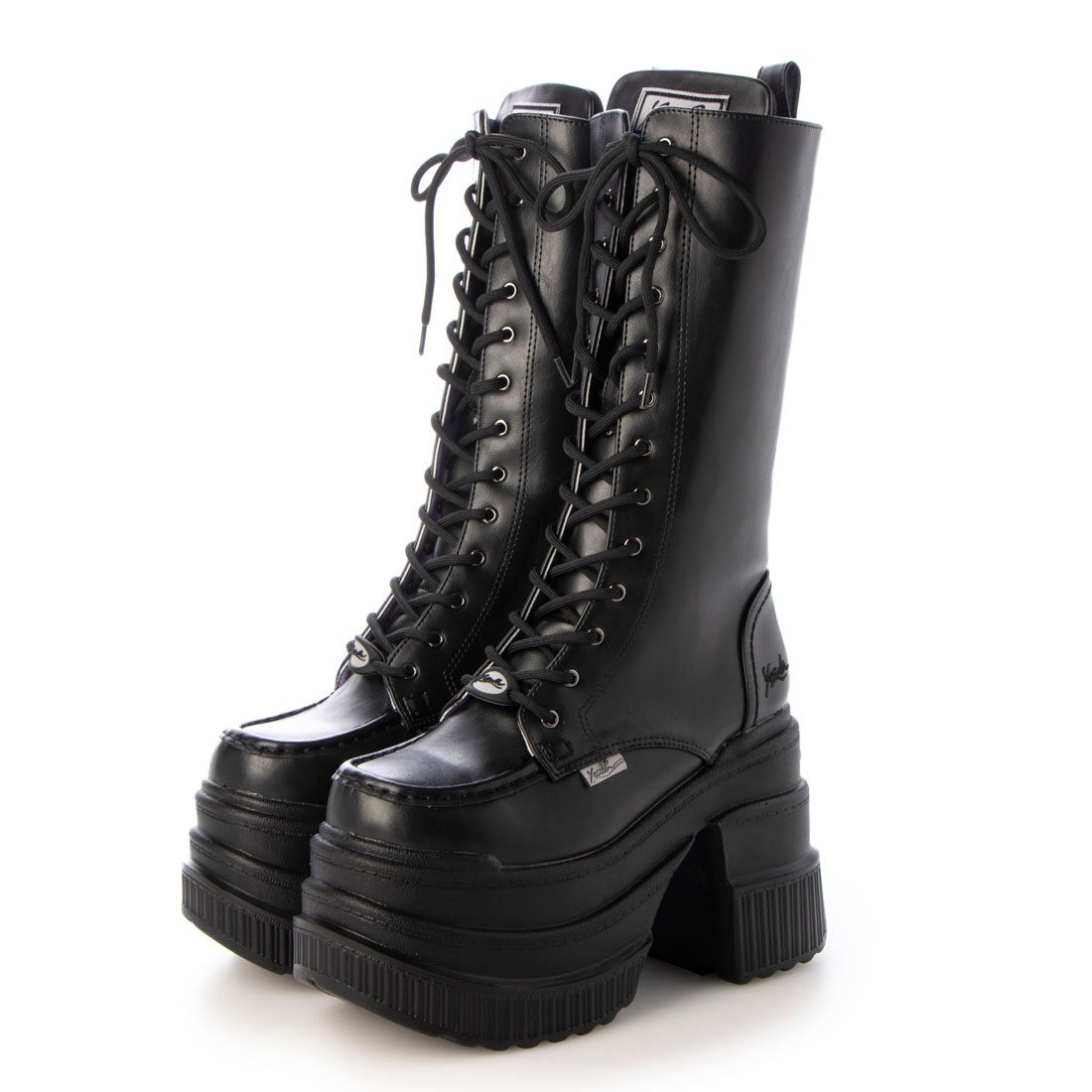 ヨースケ YOSUKE 厚底レースアップブーツ,ブラック