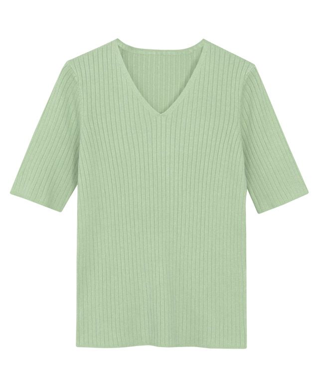マーベラス バイ ピエロ marvelous by Pierrot シルクタッチウォッシャブル半袖リブニット,ペールミント