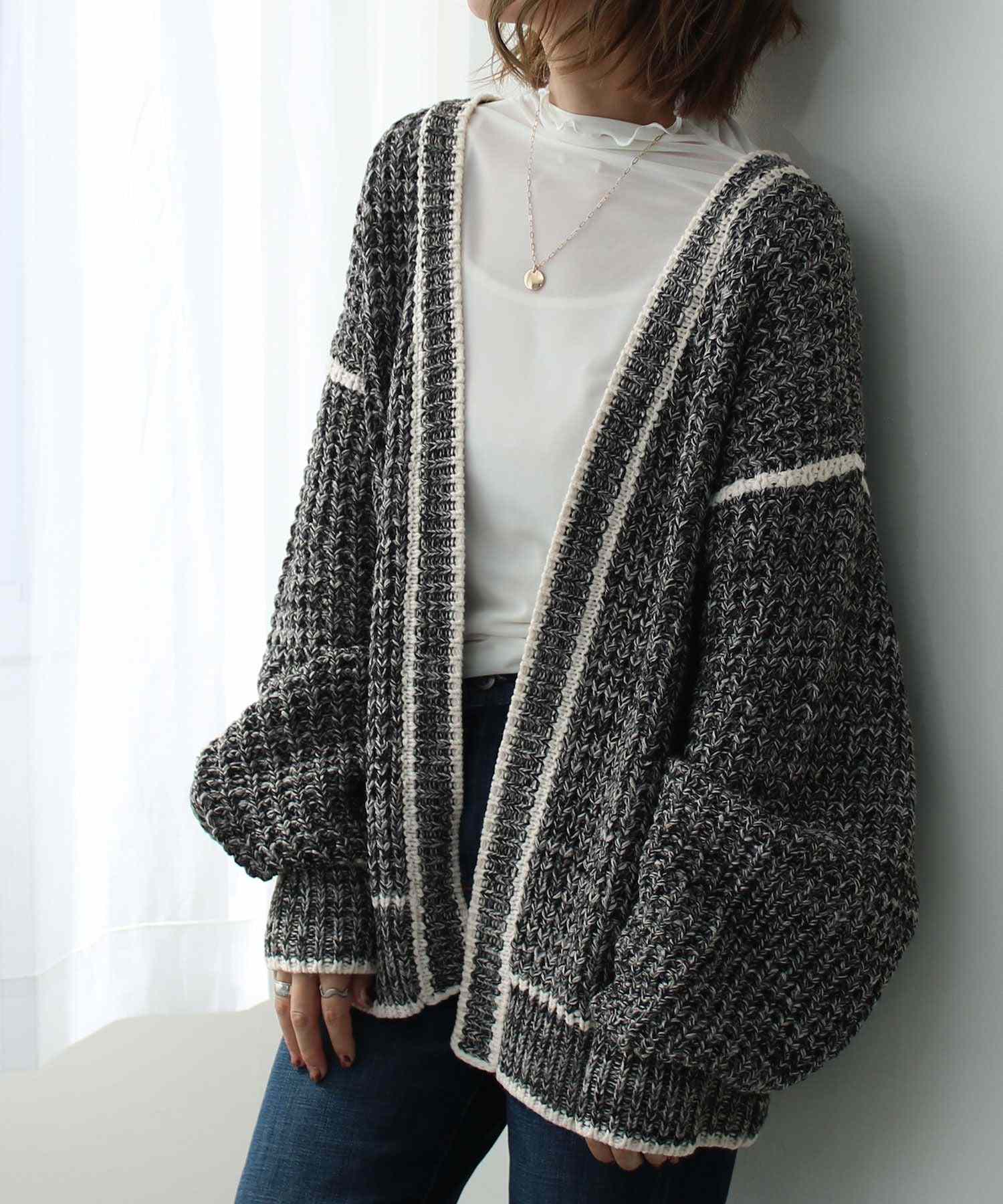ソーシャルガール SocialGIRL ミックスニットカーディガン,ブラック