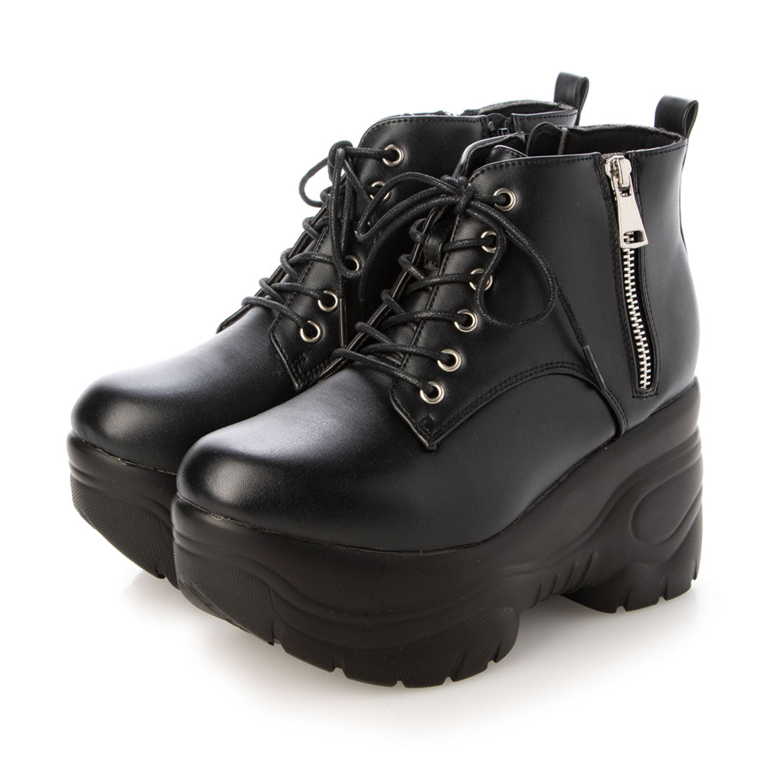 アタガール attagirl 厚底サイドジッパーブーツ (ブラックスムース) ブラックスムース