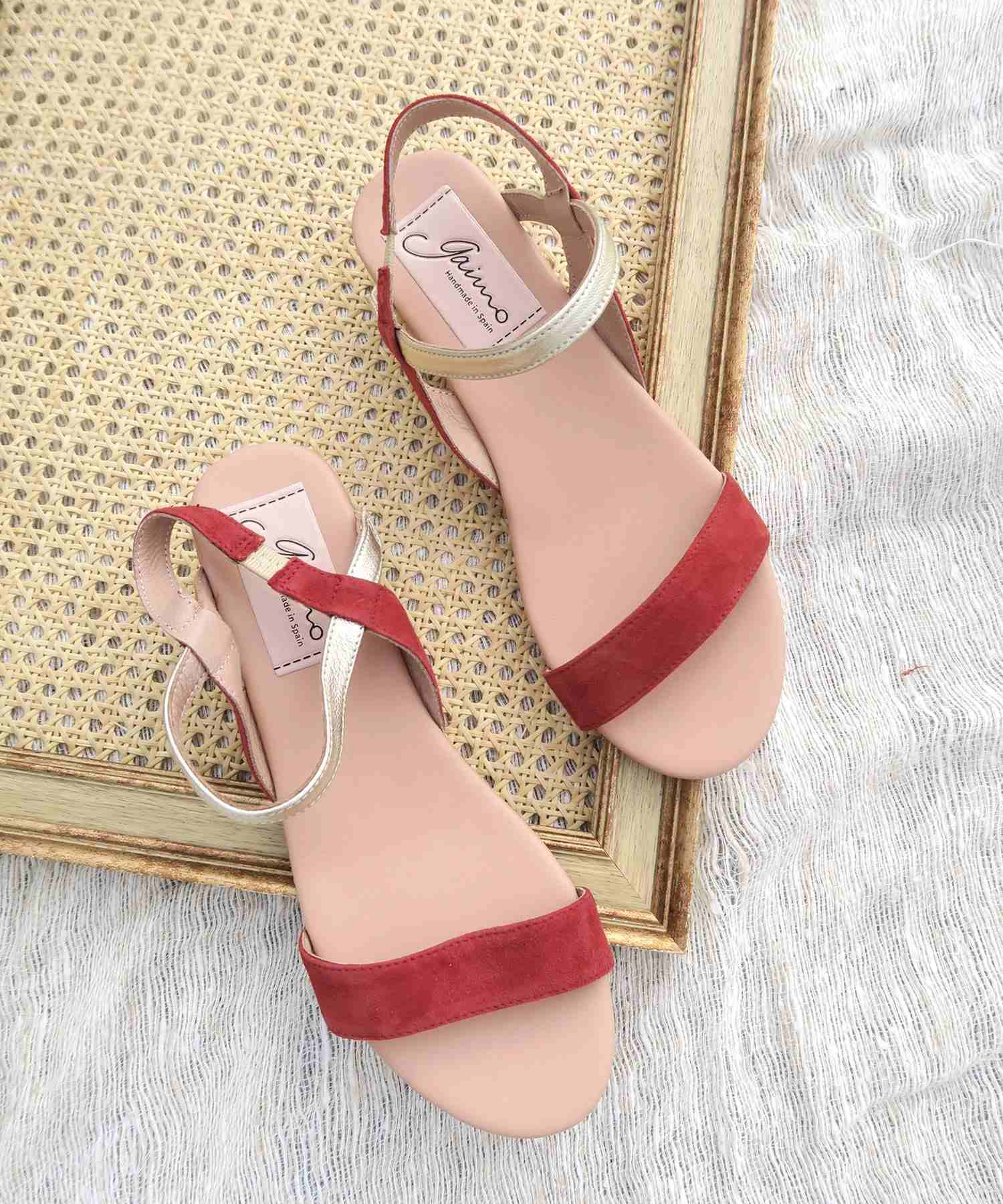 ガイモ gaimo バイカラーストラップサンダル,レッド