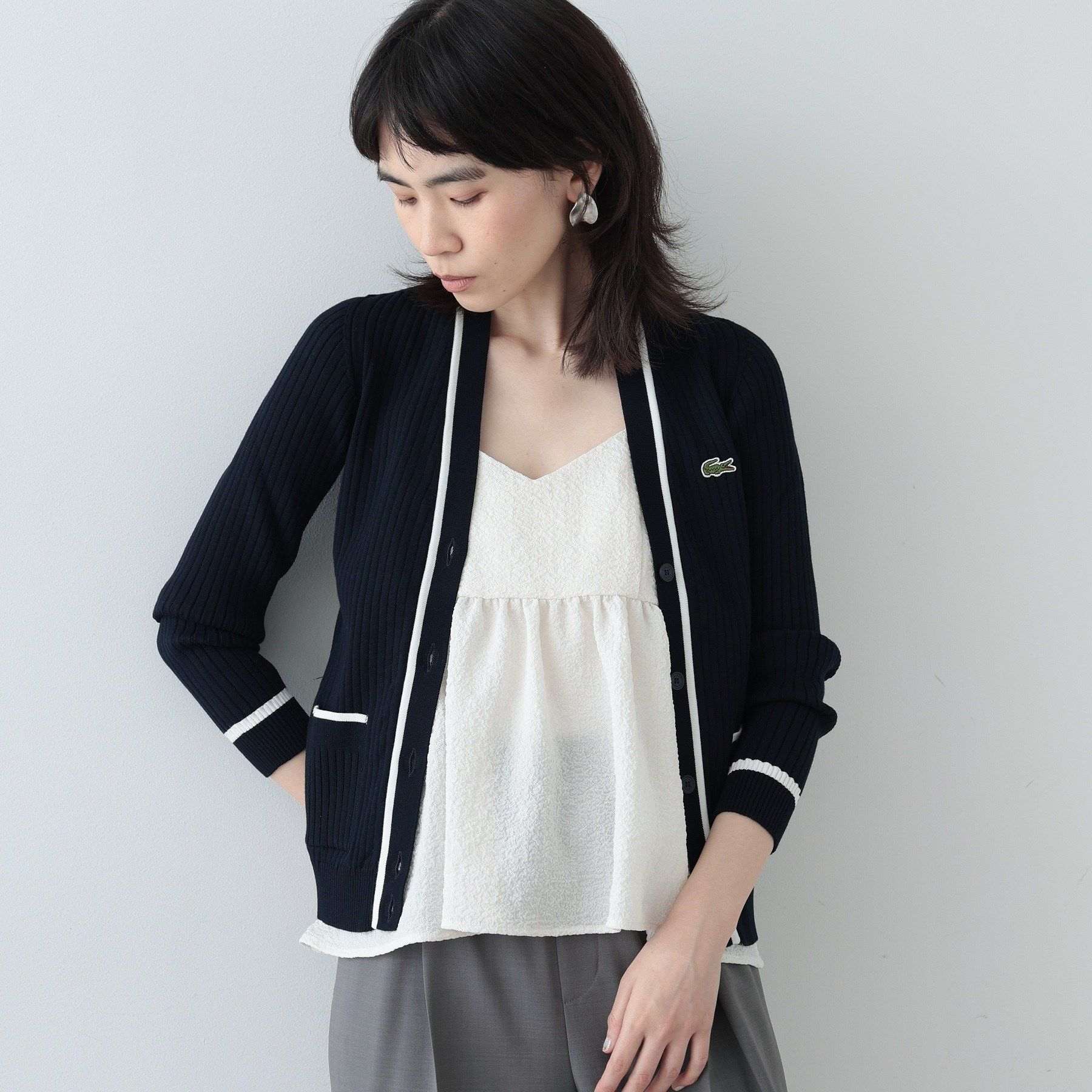 ギャレスト GALLEST 【LACOSTE】リブカーディガン,ネイビー(094)