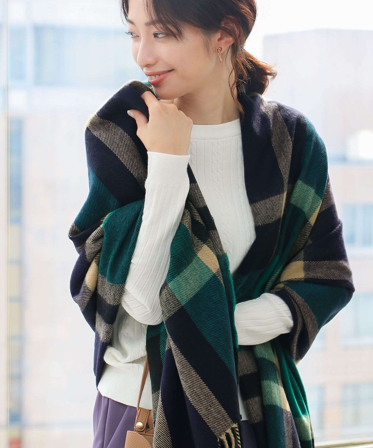 ソーシャルガール SocialGIRL 大判チェックストール,ネイビーブルー