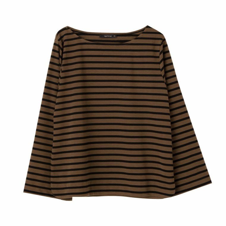 アクアガレージ aquagarage 長袖tシャツ レディース シンプル,ボーダー:ベージュ