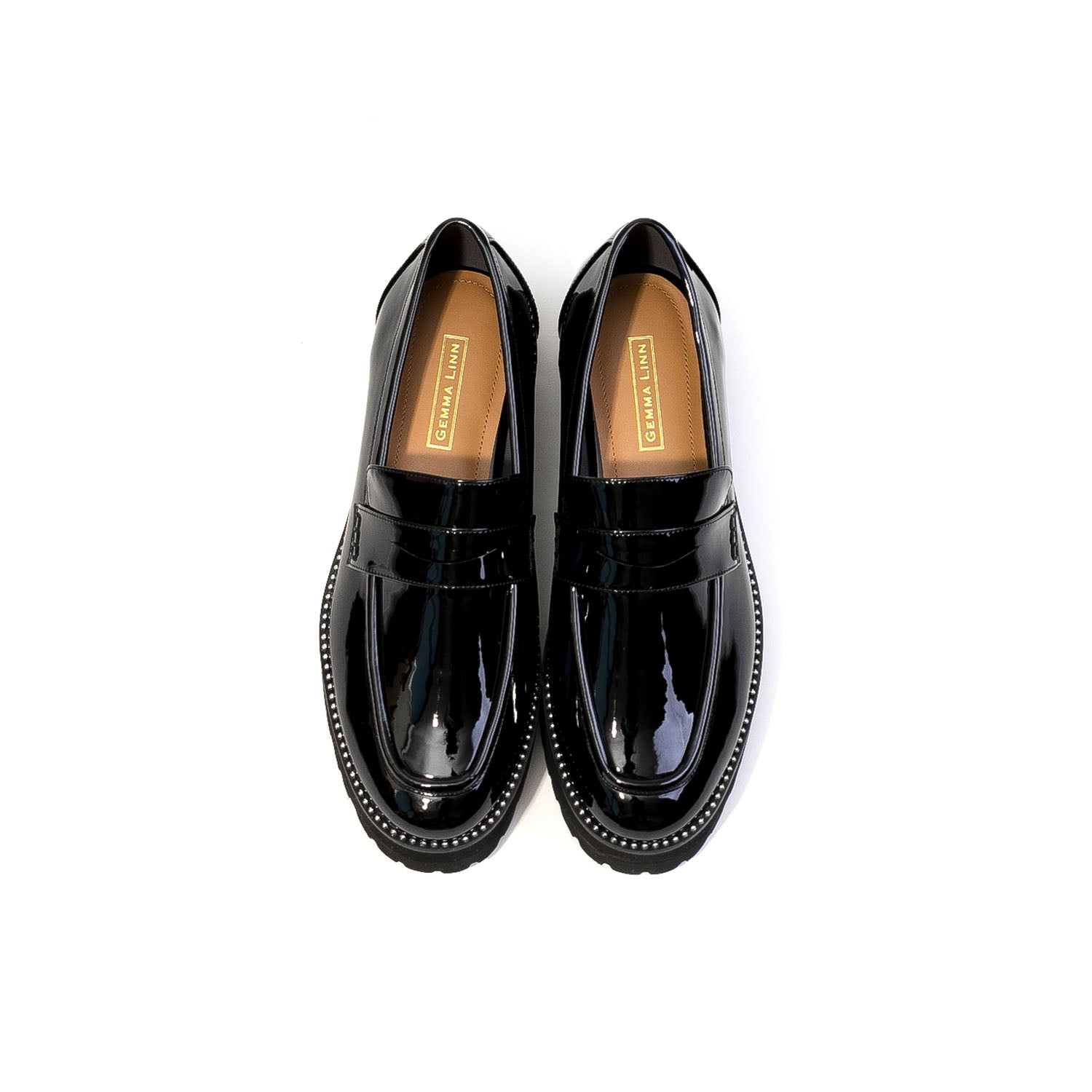 ダニエラアンドジェマ Daniella & GEMMA 【レイン対応】スタッズローファー (ブラックエナメル) ブラックエナメル