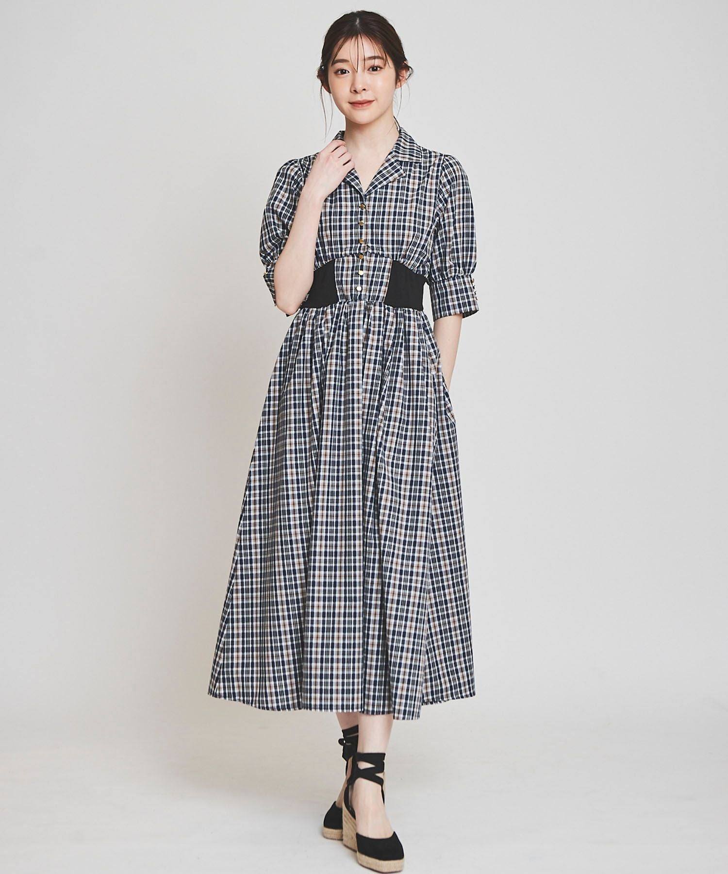 トランテアン ソン ドゥ モード 31 Sons de mode ウエストリブシャツワンピース,ネイビー