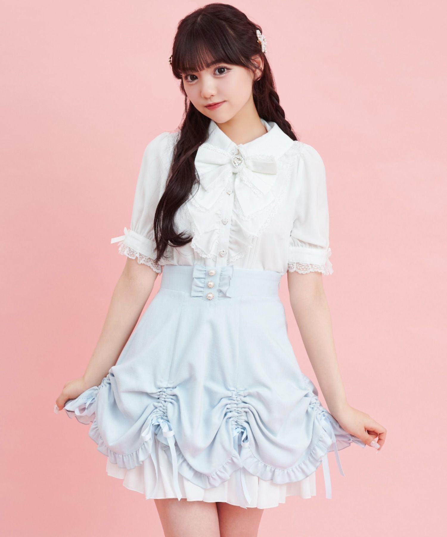 シークレットハニー Secret Honey シャーリングリボンスカート,ブルー