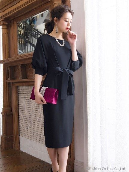 バルーンスリーブワンピース,ブラック
