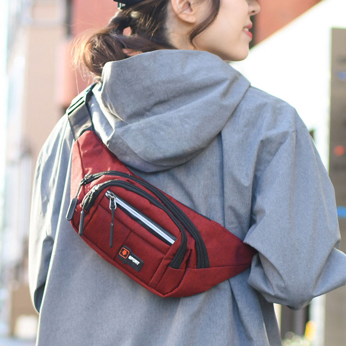 リアルスタイル REAL STYLE ボディバッグ ウエストポーチ メンズ レディース おしゃれ ミニ 小さい バイク 自転車 軽量 ヒップ ショルダー 斜めがけ カジュアル (レッド) レッド