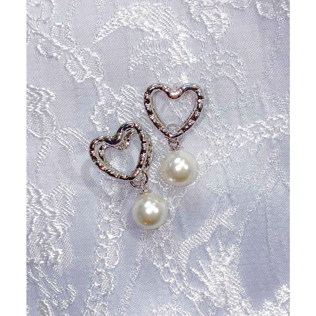 ロジータ ROJITA パール付きミニハートピアス,シルバー
