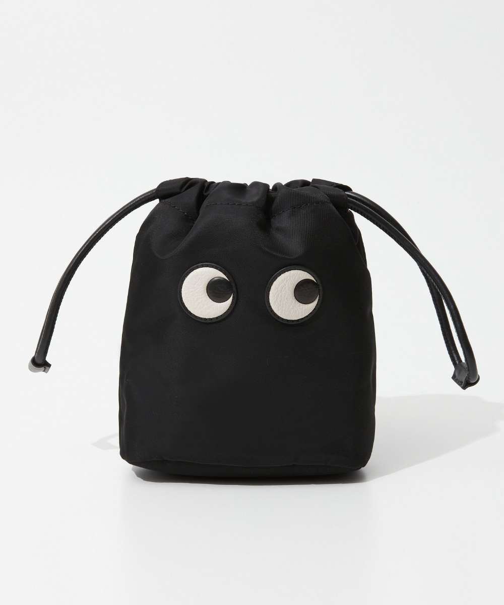 アニヤハインドマーチ Anya Hindmarch 5050925 193566 Drawstring Pouch Eyes in ECONYL regenerated Nylon レディース アイズ ドローストリング コスメポーチ,ブラック