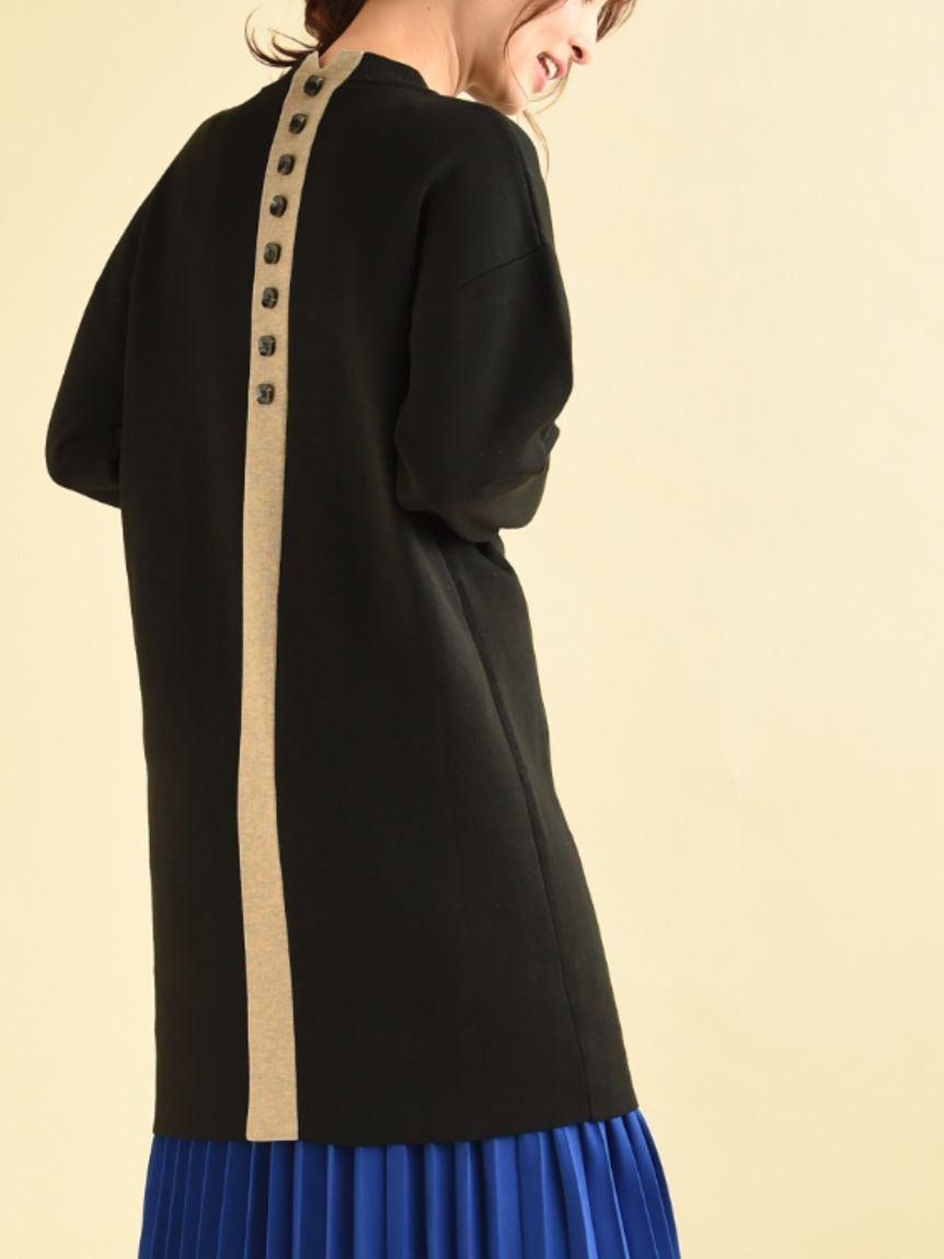 インタープラネット INTERPLANET ゴム地ミニ釦ハイネックチュニック,ブラック